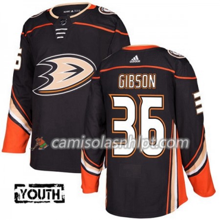 Camisola Anaheim Ducks John Gibson 36 Adidas 2017-2018 Preto Authentic - Criança